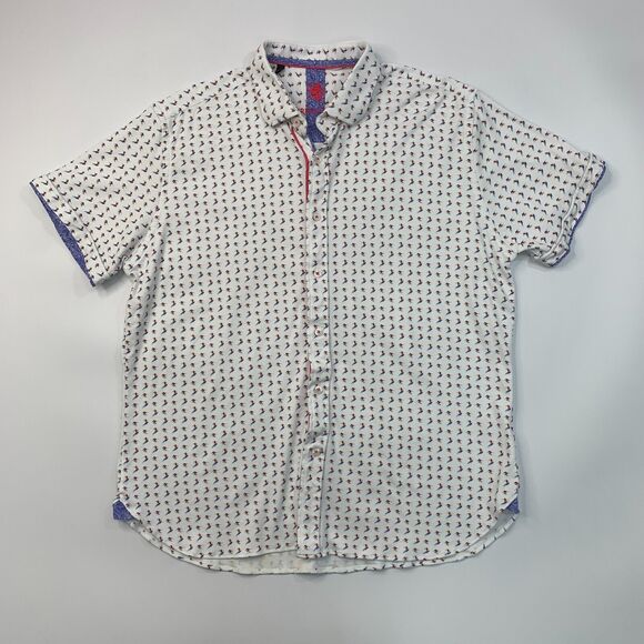 Patrick James Surfer Shirt Mens XL Extra Large White Short Sleeve Cotton Button - Picture 2 of 9